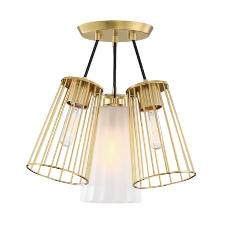 Designers Fountain Liana 19 in. 4-Light Brushed Gold Glam Semi Flush Mount with Etched Glass and Wire Cage Shades D328M-SF-BG